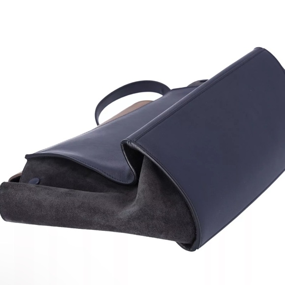 Celine Trapeze Medium Convertible Satchel Crossbody Suede Leather Blue Tan - Picture 12 of 12